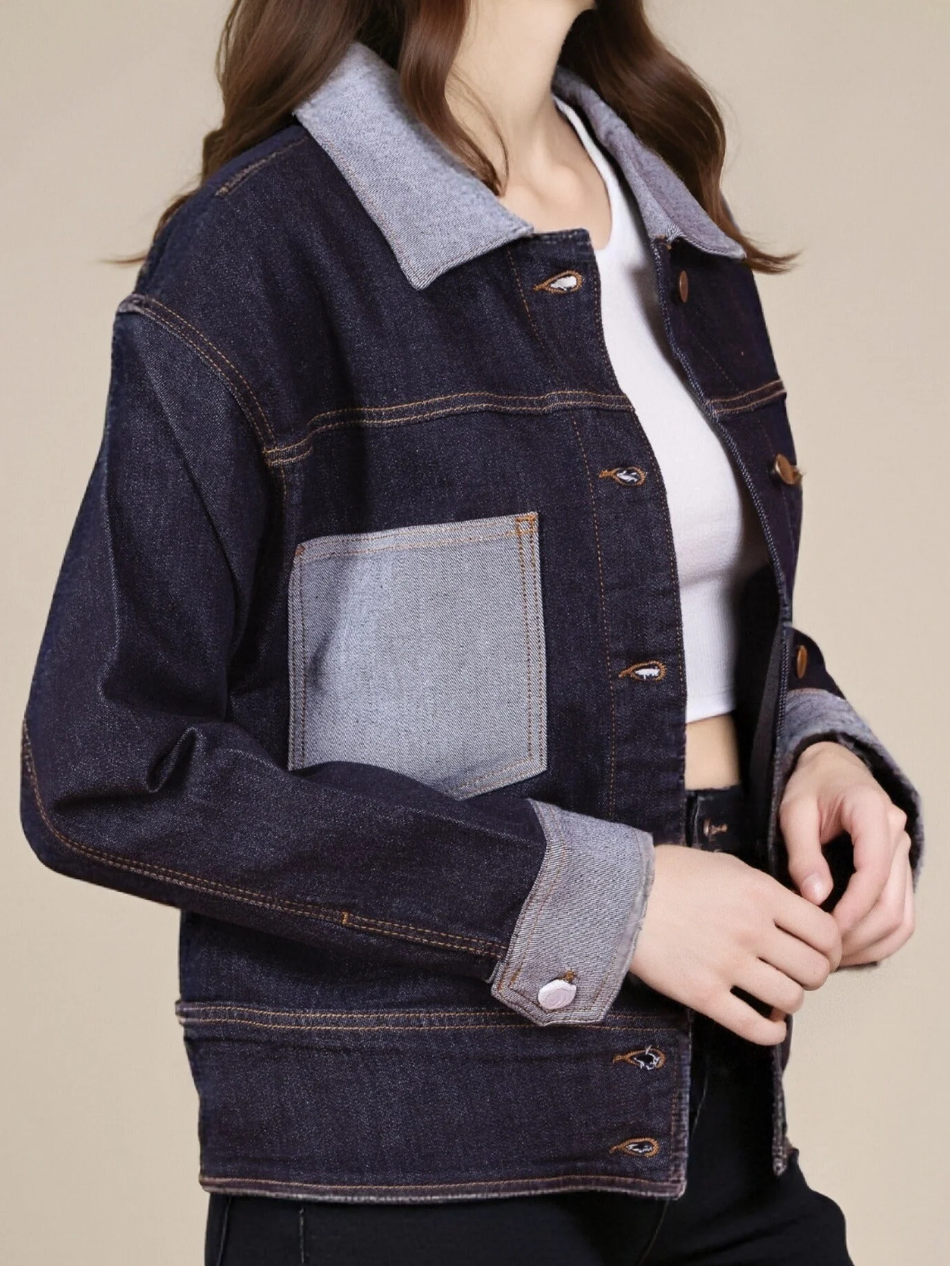 Veste en Jean Brut Robuste à Manches Longues Casual Élégant - Image 2