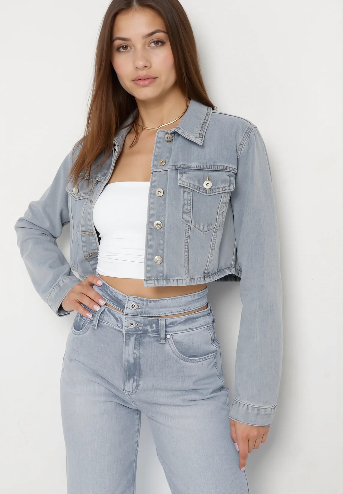 Veste en jean délavé avec fermeture boutons - Image 2