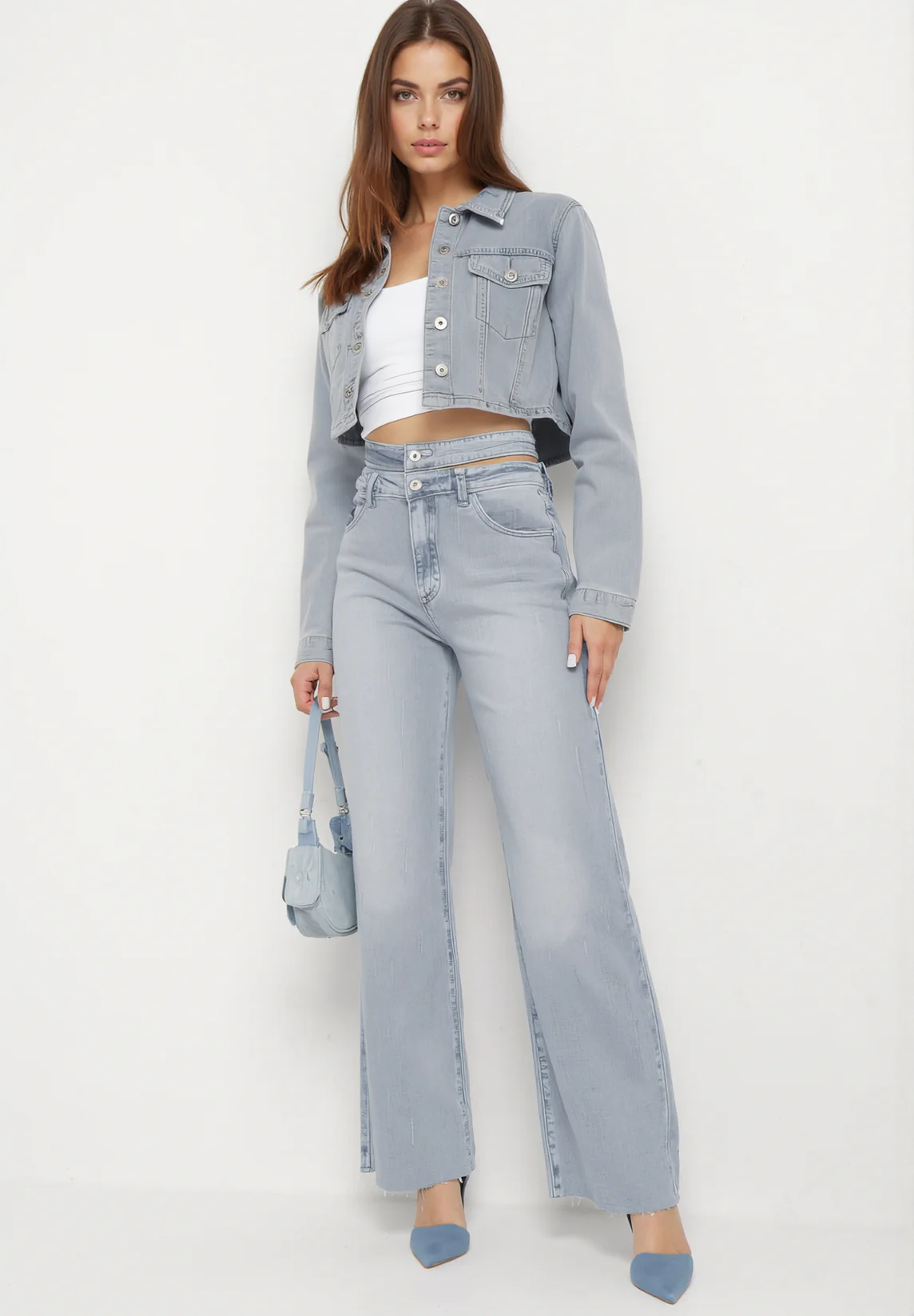 Veste en jean délavé avec fermeture boutons - Image 5