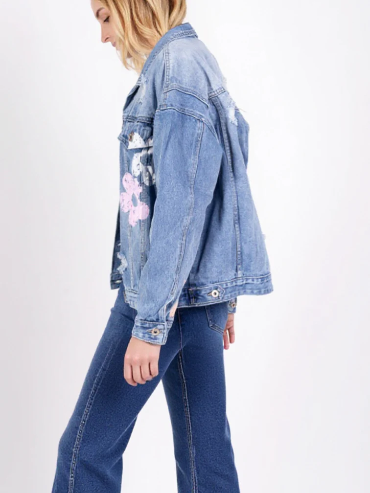 Veste en jean imprimé fleuri - Image 2