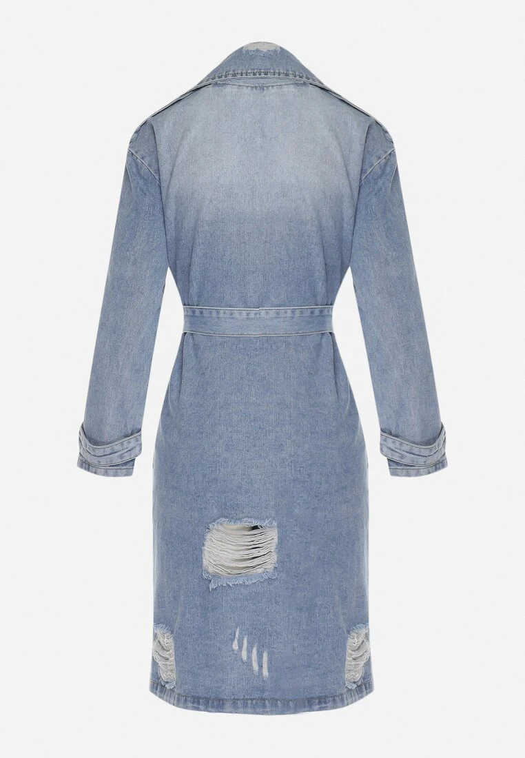 Veste en jean longue avec ceinture à nouer - Image 7