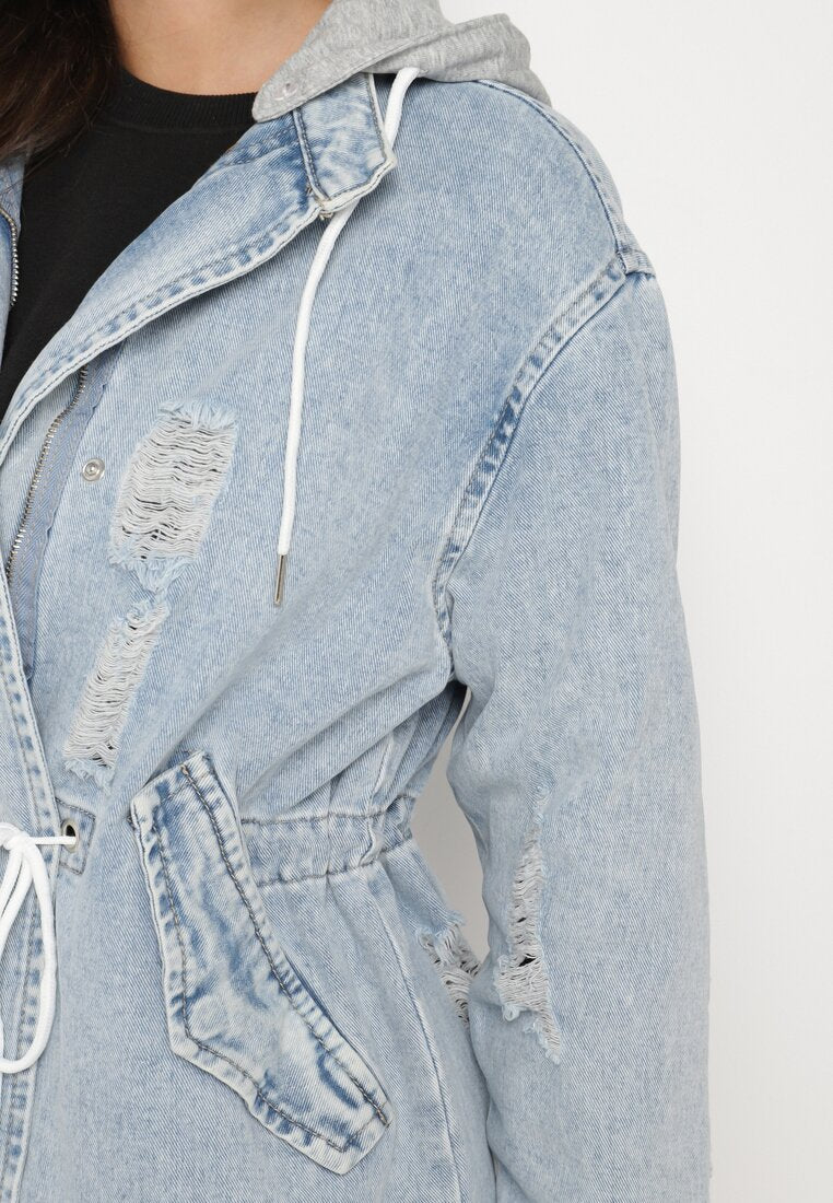 Veste longue à capuche en denim destroy - Image 4