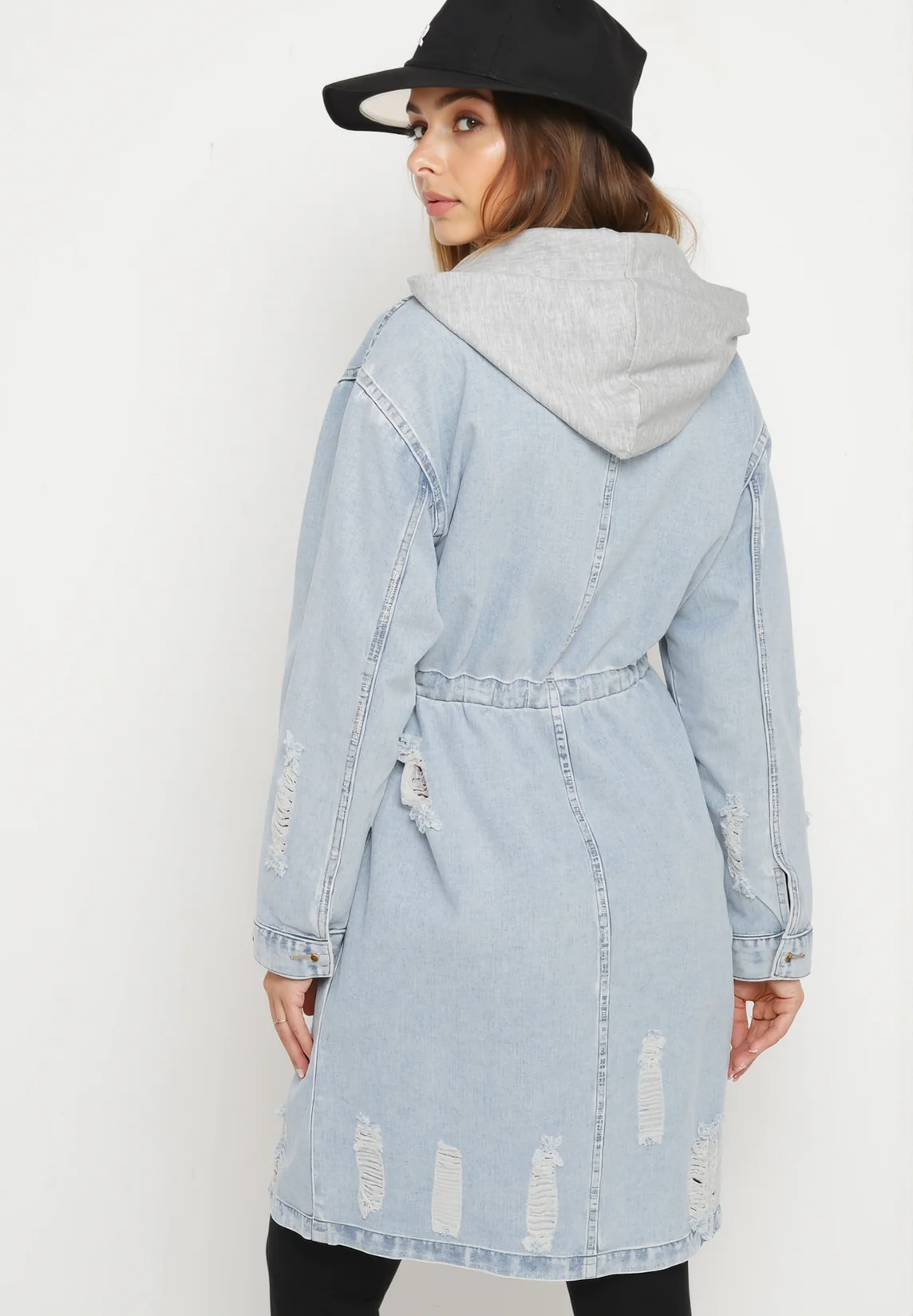 Veste longue à capuche en denim destroy - Image 5