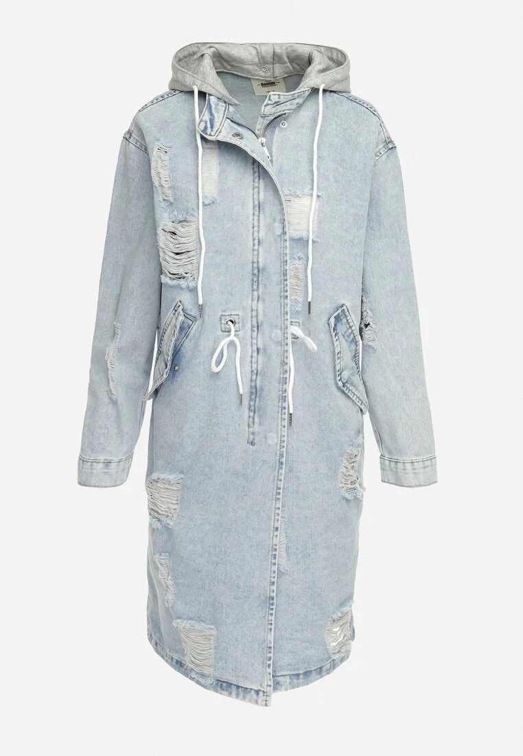 Veste longue à capuche en denim destroy - Image 6