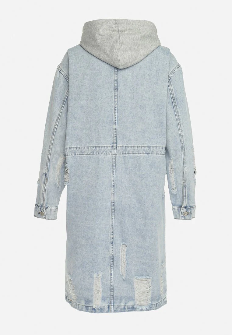 Veste longue à capuche en denim destroy - Image 7